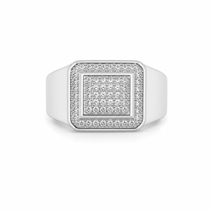 925 Sterling Silver Square Micro Pave Cubic Zirconia Signet <b>Ring</b> for <b>Men</b> Wedding Party Gift High Polish Finish - Product Image 2
