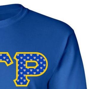 T-shirt à manches longues en sergé bleu avec écusson Sigma Gamma Rho et lettres, col rond, pour femme, sororité grecque, vêtement de campus personnalisé - Product Image 4