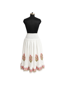 Jupe longue en coton smockée à taille élastique, à volants, style bohème décontracté, imprimé géométrique indigo bleu marine, en tissu, vente en gros - Product Image 1