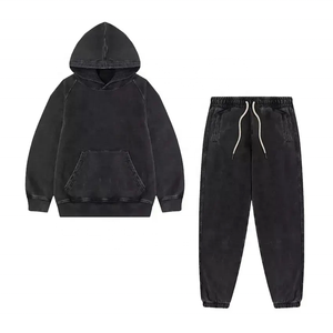 NOUVEAU ARRIVÉ survêtement personnalisé lavé à l'acide pull à capuche avec pantalon respirant unique Vintage sweat-suit 100% coton - Product Image 1