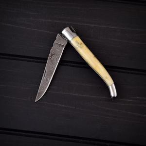 มีดพับเหล็กดามัสกัส ปลายแหลม ด้ามงาช้าง ใบมีดตรง หนา 0.6 มม. - Product Image 4