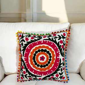 Elegant Multicolor Embroidered <b>Cushion</b> <b>Cover</b> with Washable Decorative Pillow Case for Farmhouse Modern and Classic Home Interior - Product Image 1