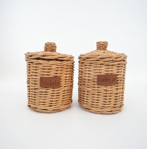 Rattan cookie jar pretend play food container <b>set</b> cute miniature jars biscuit storage pot basket - Product Image 6