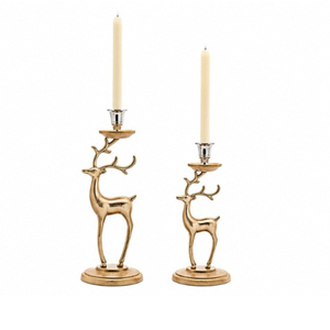 Ensemble de bougeoirs de luxe en laiton en forme de renne, support de bougie en métal doré en forme de cerf pour centre de table de Noël, décoration intérieure, vente en gros - Product Image 1
