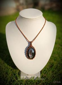 Collar de macramé con cadena de bambú, colgante ovalado de perla oscura, hecho a mano, estilo bohemio, curativo, ajustable, al por mayor, mariposa de cobre, corte esmeralda - Product Image 4