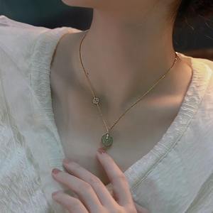 Collier en argent S925 de style rétro de haute qualité, chaîne de collier, jade de Hotan naturel, boucle de paix, pièce de monnaie en cuivre de marque, pendentifs fins, charmes - Product Image 3