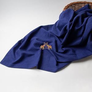 New Style Hand Block Print <b>Navy</b> Blue Reversible Waffle Baby Blanket Lightweight Cotton <b>Towel</b> Blanket for New Born - Product Image 4
