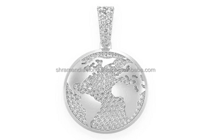 Custom Geometric World Globe <b>Pendant</b> Moissanite Diamond Accents Two Tone 10K <b>Solid</b> <b>Gold</b> Unisex Iced Hip Hop Inspired Statement - Product Image 5