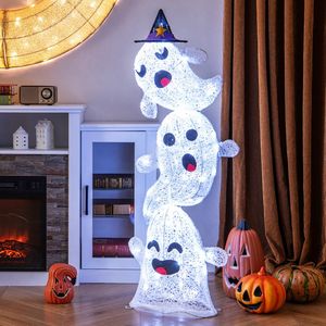Decorazione di Halloween a forma di fantasma impilato di 1,2 metri con 120 luci LED, decorazioni di Halloween illuminate. - Product Image 2
