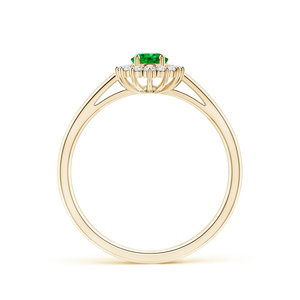 Women's Vintage Yellow Gold <b>Emerald</b> <b>Ring</b> with Claw Setting Diamond Flower Halo 10K 14K 18K Gold 925 935 <b>Silver</b> Wedding Gift - Product Image 4