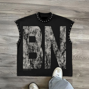เสื้อกล้ามผู้ชายไซส์ใหญ่สไตล์วินเทจฟอกสีแบบขายส่ง เสื้อผ้าสตรีทแวร์ลำลองแบบไม่มีแขน รับผลิตแบบ OEM - Product Image 4