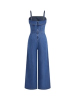Robe moulante en jean premium pour femme, longueur ras du sol, coupe trapèze, décontractée, élégante, tendance, confortable, unie, tissée, boutonnée, élastique, froncée
