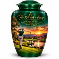 Urne funéraire en métal de style américain classique pour cendres humaines, commémorative pour adulte, pour les amateurs de golf, personnalisable, 200 pouces cubes