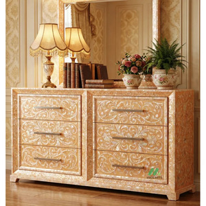 VIKIS ARTS Cómoda de Madera Hecha a Mano con 6 Cajones, Patrón Floral Tradicional, Mueble de Dormitorio Antiguo - Product Image 1