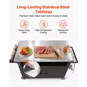 Outdoor Storage Cart with 53.1 Inch Stainless Steel Grill <b>Table</b> and Waterproof <b>Kitchen</b> <b>Island</b> Cabinet - Product Image 4