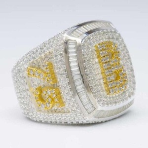 Custom <b>Initial</b> Cluster Hip Hop <b>Ring</b> VVS Moissanite 925 Sterling Silver Rhodium Plated Pave Setting Men's Letter Number Statement - Product Image 5