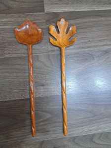 Cuillère de service en bois du Vietnam, faite à la main, avec manche en forme de feuille, ustensile de cuisine naturel, vaisselle décorative, artisanat vietnamien - Product Image 5