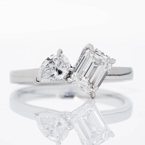 Sparkly Moissanite 0.50CT Pear & 1.00CT Emerald Cut Toi Et Moi <b>Ring</b> For Women's original 925 Silver You and Me Promise Gift Her - Product Image 1