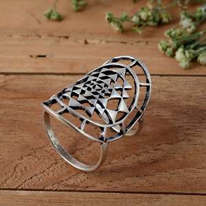 Anillo de Plata de Ley 925 Hecho a Mano para Artritis, Mandala Sri Yantra, Soporte Completo para Dedos PIP SIP - Product Image 1