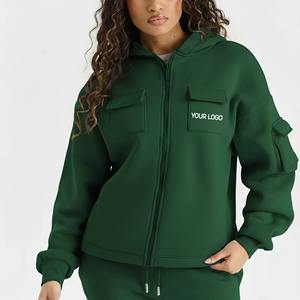 Nuevo Conjunto de Dos Piezas de Invierno para Mujer, 100% Algodón, Estilo Urbano Informal, con Cordones, Color Sólido, Logotipo OEM Personalizado, Sudadera con Capucha, Oxford Lavado - Product Image 5