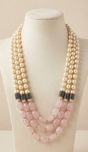 Collar de Perlas y Cuarzo Rosa de 3 Capas de Lujo, Chapado en Oro, Hecho a Mano, con Piedras Preciosas Naturales, Joyería Elegante para Mujer, para Bodas - Product Image 2