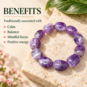 Pulsera Elástica de Amatista Púrpura Natural SoulWise, Brazalete de Gemas Duradero para Uso Diario - Product Image 4