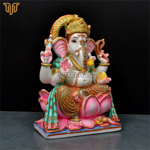 Estatua de Ganesha en Mármol Puro sobre Trono de Loto |   Ídolo del Dios Ganesha Hecho a Mano |   Murti de Ganpati de Mármol Premium para Templo en Casa, 15 Pulgadas - Product Image 3