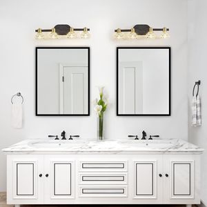 Applique da Parete Vintage a 4 Luci da 24 Pollici con Paralumi in Cristallo Trasparente e Finitura in Ferro Nero, Lampada da Specchio per Bagno e Corridoio, Modello 2022 - Product Image 3