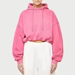 Sweat à capuche ras du cou pour femme, coupe oversize, rose délavé, brodé, en tissu écologique Spandex/Coton, séchage rapide, collection 2026, prix abordable - Product Image 4