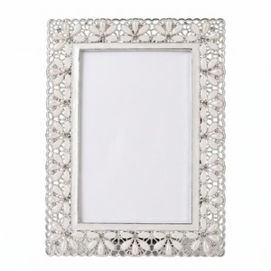 Elegant Silver Rectangular Photo <b>Frame</b> <b>with</b> Pearl and Crystal Floral Design Handmade Tabletop Decor - Product Image 1