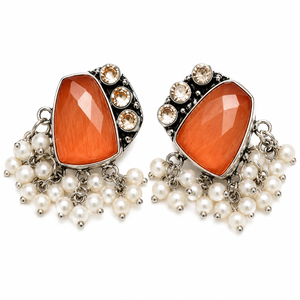 Latest Design Antique Silver Plated Bezel Set Drop Earrings Monalisa Stone Traditional Women's Jewelry Wholesale Bulk Supplier - Product Image 1