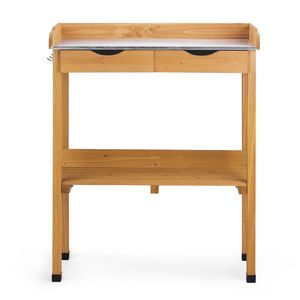 Tavolo da Giardinaggio Pieghevole per Esterni, Banco da Lavoro in Legno per Orticoltura con 2 Cassetti, Ripiano Portaoggetti e Piano in Metallo 3 HO - Product Image 3