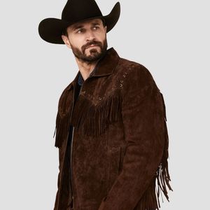 Soft Cowboy Fringe <b>Suede</b> Leather <b>Jacket</b> for Men Warm & Comfortable Western Style Coat Wholesale Manufacturer Supplier - Product Image 3