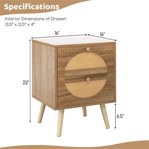 Set di 2 Comodini in Legno di Pino Naturale, Capacità 88 Libbre, 54.61x40.64x55.88 cm, Stile Bohémien con 2 Cassetti, Arredamento Camera da Letto - Product Image 3