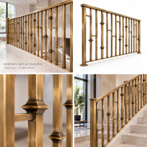 Rampe d'escalier moderne en métal bronze avec balustres linéaires pour villas, hôtels et intérieurs contemporains - Product Image 5
