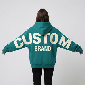 Sudadera con capucha personalizada para mujer, de algodón grueso, estilo holgado, con logotipo de chenilla, efecto lavado y dobladillo acanalado - Product Image 6
