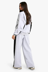 Unique Design Grey Women's Petite Side Stripe Tape Wide Leg Joggers Terry Fleece Soft Touch Sweatpants Women's Pants And <b>Trouser</b> - Product Image 4