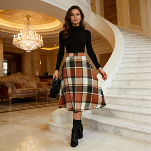 Hot sale on Temu Trendy <b>Plaid</b> Print Midi <b>Skirt</b> for Women High Waist Flared Cut Fit <b>Skirt</b> Perfect for Layering in Cool Weather - Product Image 4