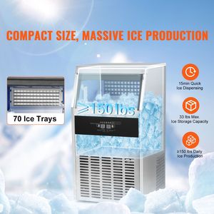 Macchina per il ghiaccio commerciale autoportante da 150 libbre/24 ore, produzione di 70 cubetti di ghiaccio in 12-15 minuti, capacità 33 libbre. - Product Image 2