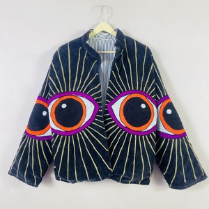 Veste Suzani brodée aux yeux brodés |   Veste en velours faite à la main |   Halloween |   Style bohème noir - Product Image 1