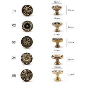 Pomo de latón antiguo con diseño floral, tirador decorativo en relieve para cajones, manija ornamental para muebles, tirador vintage para armarios y cómodas. - Product Image 6