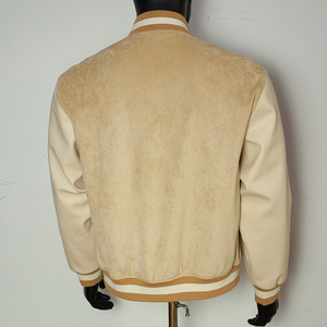 Nouvelle veste Lettermen en daim, style universitaire, beige, coupe classique, col rabattu, fermeture boutonnée, style décontracté pour l'automne - Product Image 2