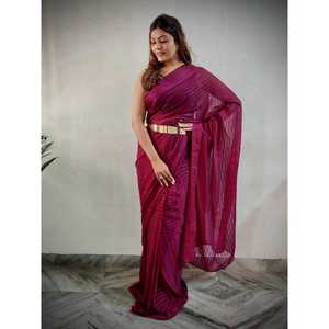 Sari fourreau tendance prêt-à-porter avec doublure tissée Zari en tissu Georgette, taille naturelle, grandes tailles - Product Image 4