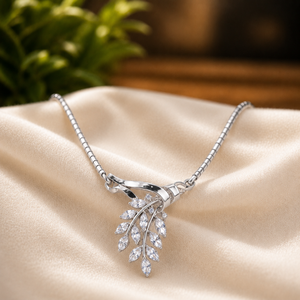 925 Sterling <b>Silver</b> Leaf Pendant <b>Necklace</b> Moissanite Marquise Shape Diamond Women Wedding Jewelry - Product Image 1