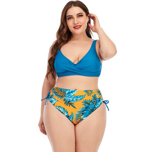 Women's Plus Size Floral Print Bikini Set <b>Crossed</b> Halter <b>Top</b> High Waist Bottom Stretch Swimwear - Product Image 1