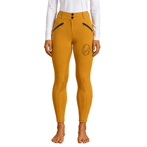 Leggings d'équitation pour femmes, couleur brun doré, taille haute, pantalons d'équitation extensibles avec grip en silicone pour l'entraînement équestre - Product Image 1