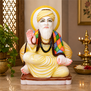 Sculpture colorée en marbre de Guru Nanak avec pose de bénédiction |   Statue de Guru Nanak Dev Ji pour la maison, le Gurudwara et l'espace de prière - Product Image 1