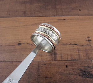 925 Sterling Silver <b>Spinner</b> <b>Ring</b> Handmade Copper Doted Fidget <b>Ring</b> for Anxiety Meditation Band Two Tone Jewelry Wholesale - Product Image 3
