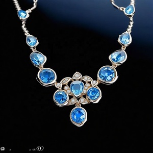 Topacio azul joyería fina personalizada 925 colgante de plata esterlina piedra preciosa collar Vintage colgante para mujer - Product Image 2