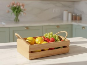Panier de rangement en bois moderne et écologique avec poignées, durable, multi-usages, boîte de rangement décorative pour garde-manger, buanderie, chambre à coucher - Product Image 2